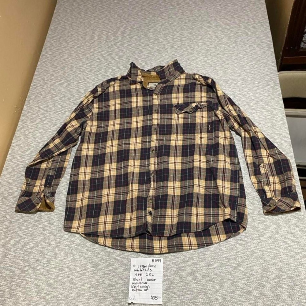 Legendary Whitetails brown/beige plaid flannel shirt men 2XL. SKU-B599